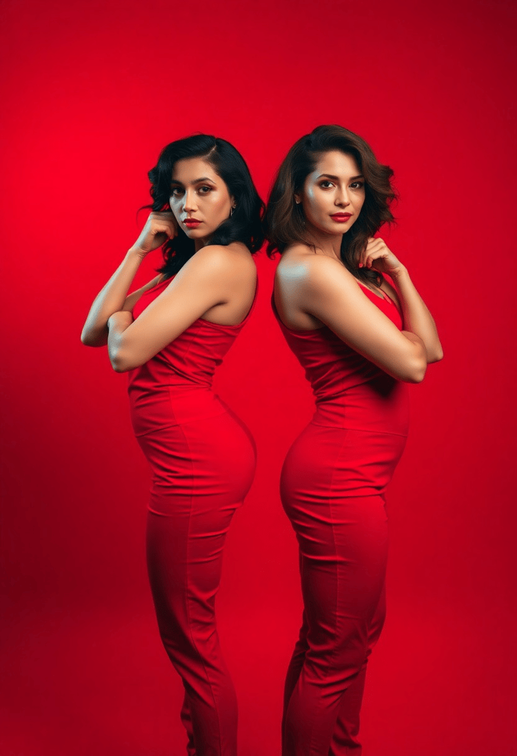 Daring Duo: Twins in Bold Red