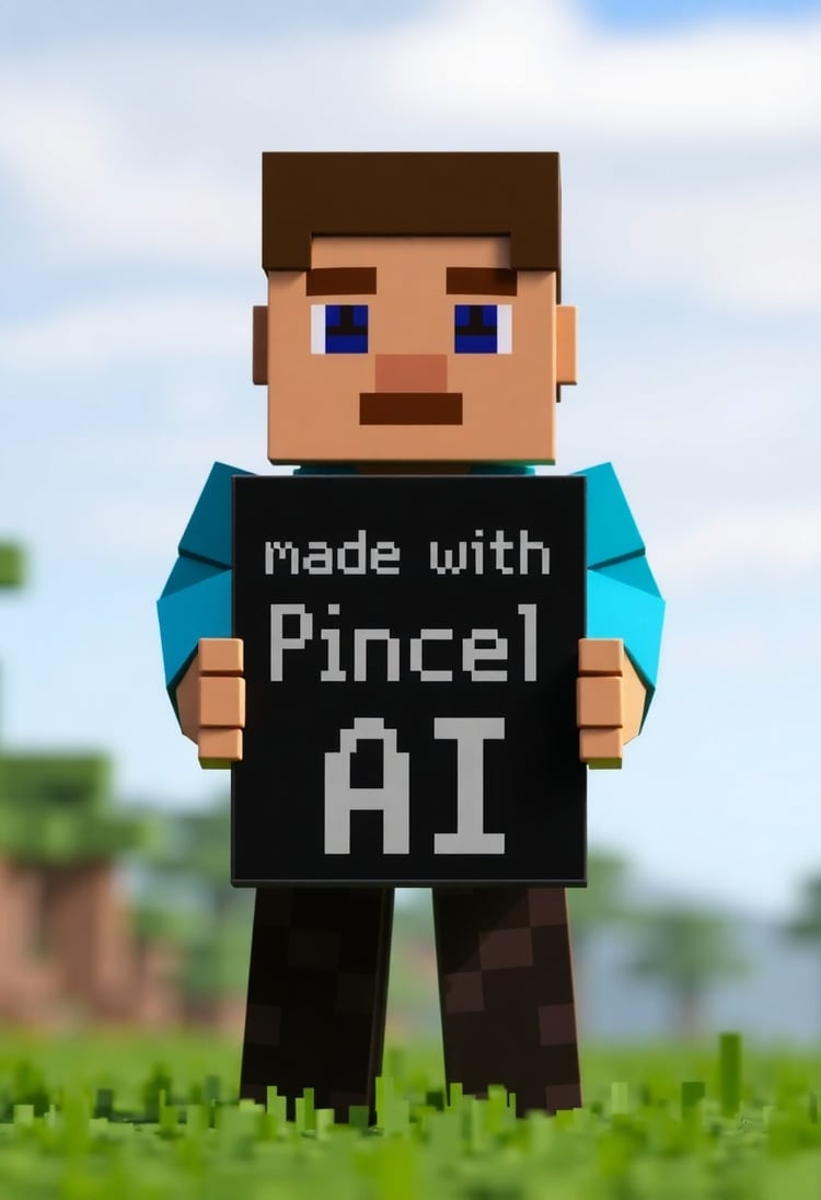 A Block Game Character Holding Sign