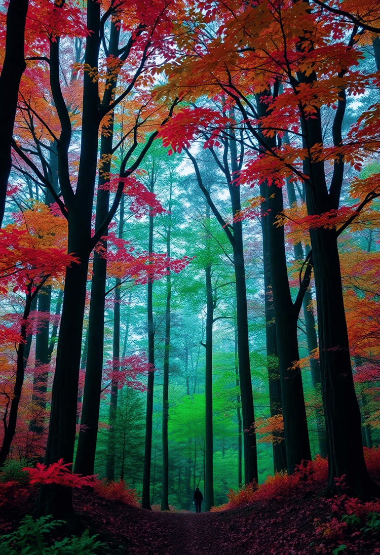 Whimsical Rainbow Forest Fantasy Illustration