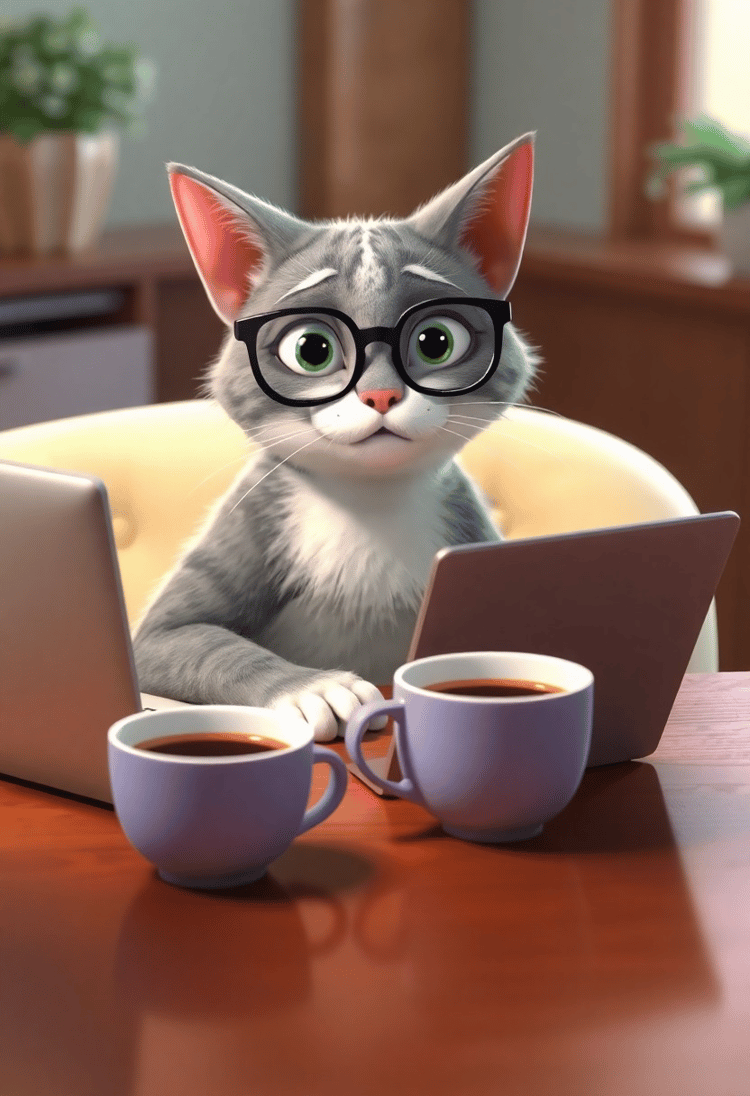 Cat with Glasses Working on Laptop