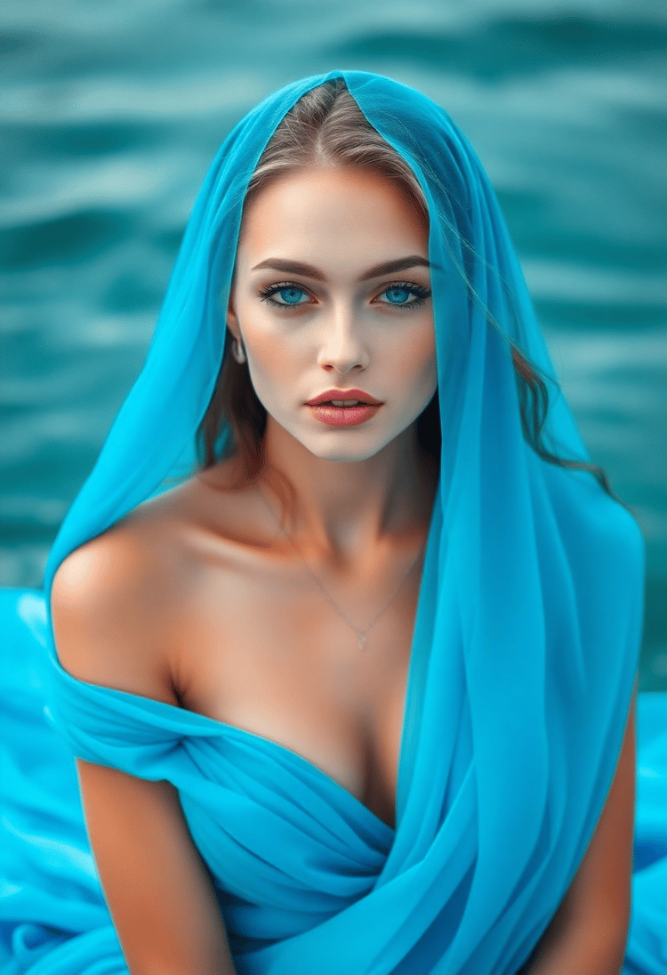 Pisces Zodiac Goddess in Azure Veil