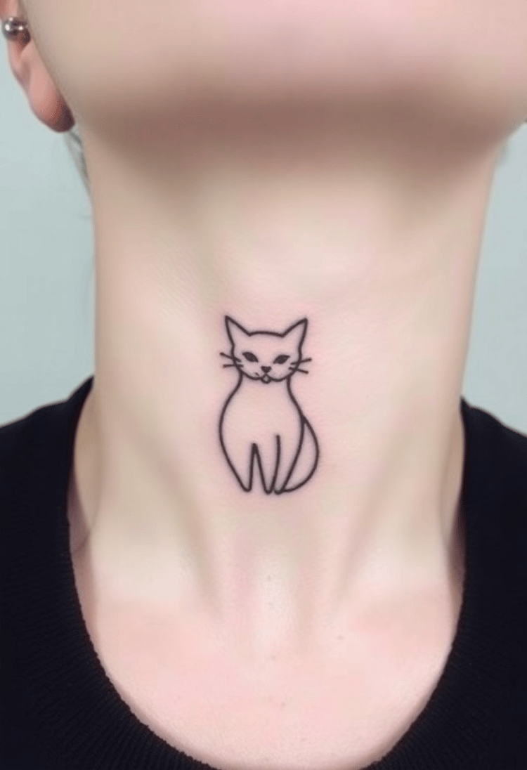 Abstract Cat Neck Tattoo