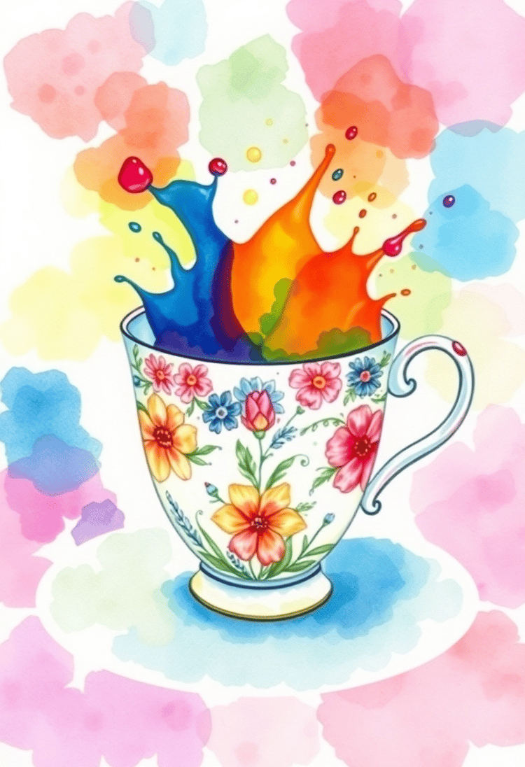 Vibrant Watercolor Tea Cup