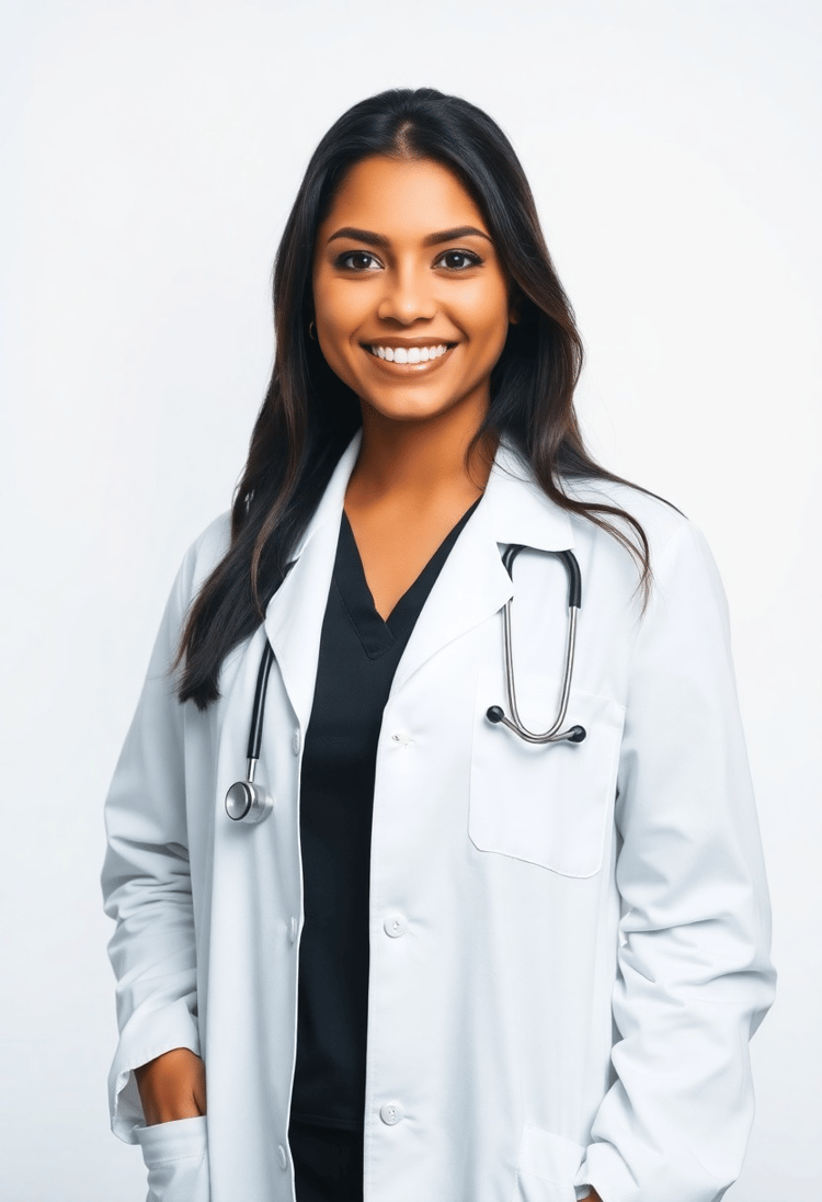 Radiant Hispanic Female Doctor in Professional Pose