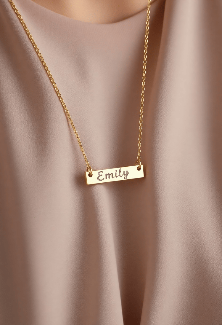 Minimalist Gold Bar Necklace with Name