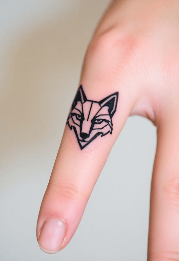 Geometric Fox Finger Tattoo