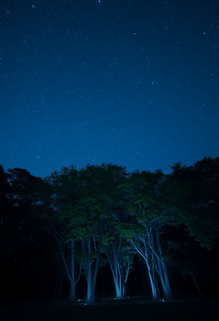Ethereal Night Sky with Bioluminescent Trees