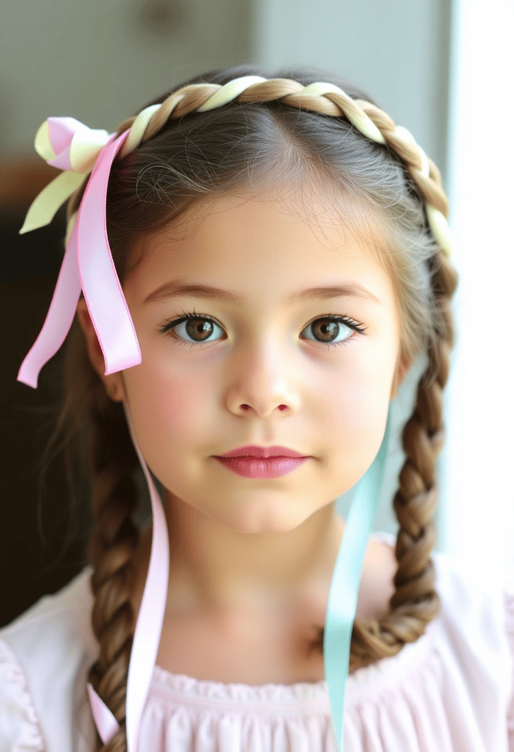 Charming Braided Crown with Pastel Ribbons