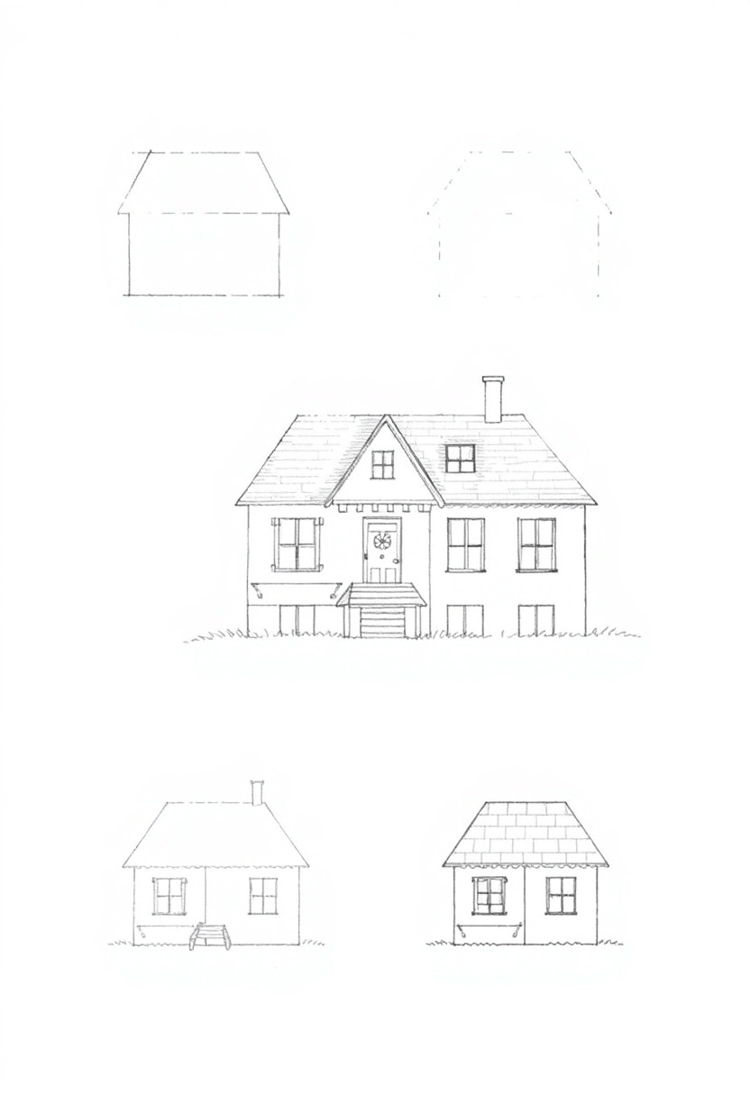 Step-by-Step Pencil Drawing of a Basic House