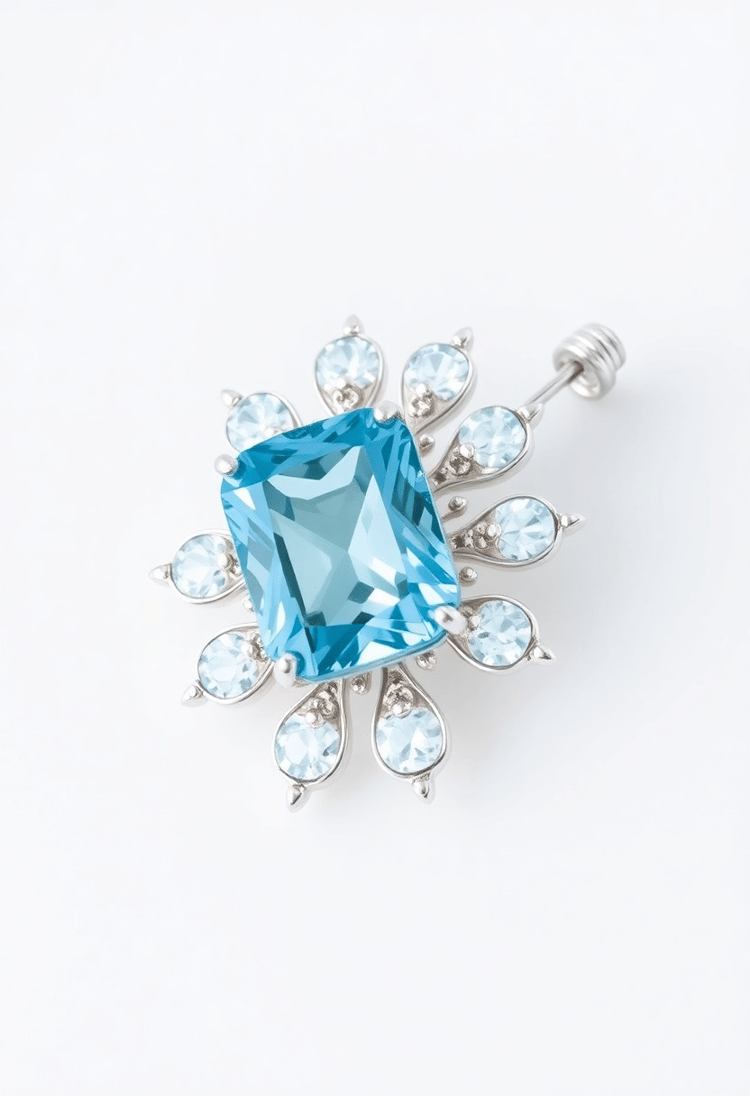 Sophisticated Platinum and Aquamarine Brooch