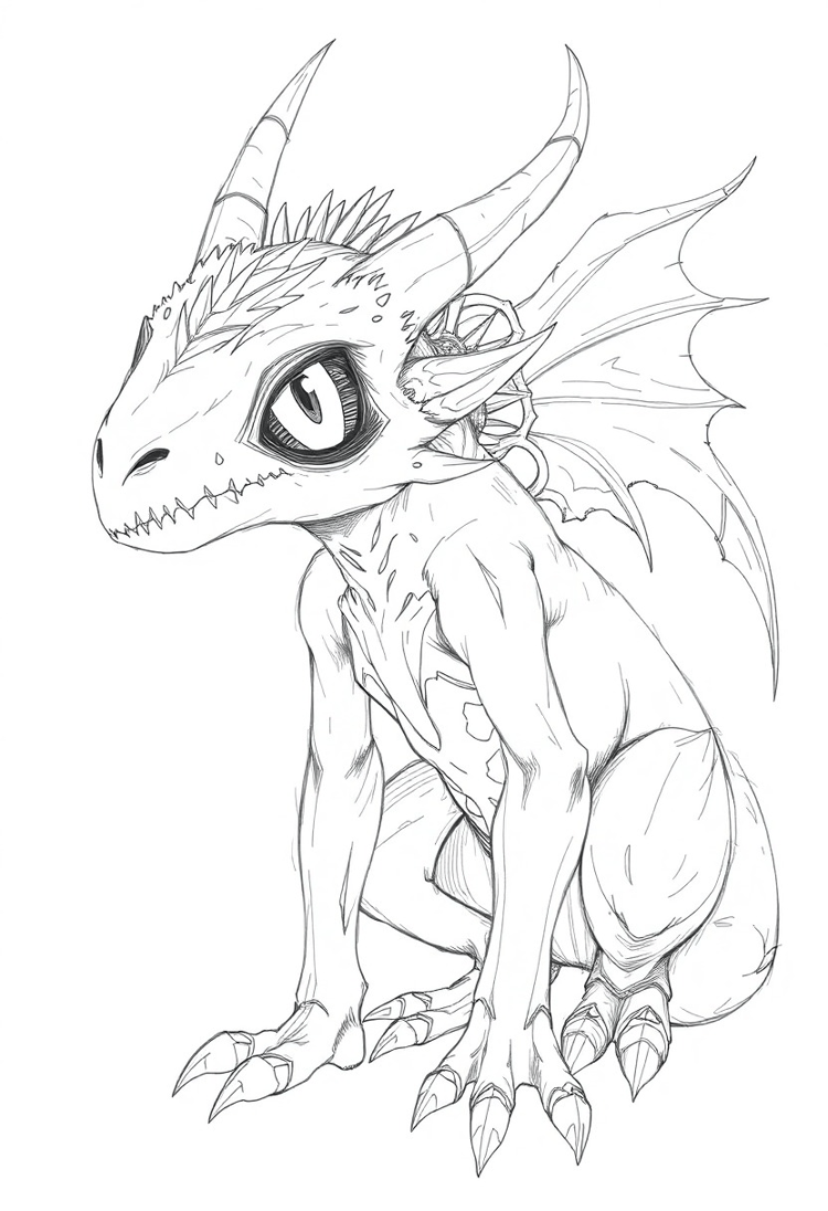 Fantasy Creature Sketch in Line Art