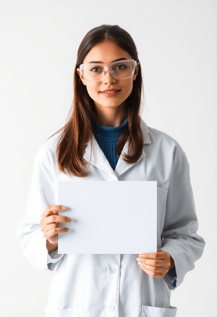 Young Female Scientist with a Blank Placard