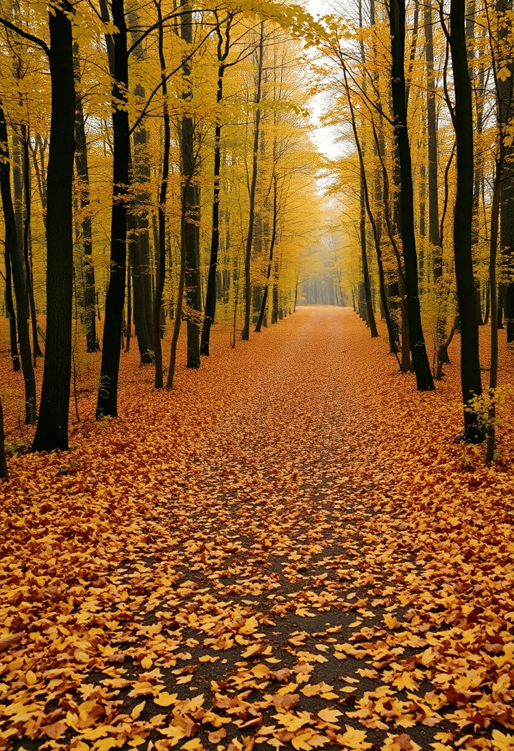 Autumn Forest: A Path Covered in Golden Leaves
