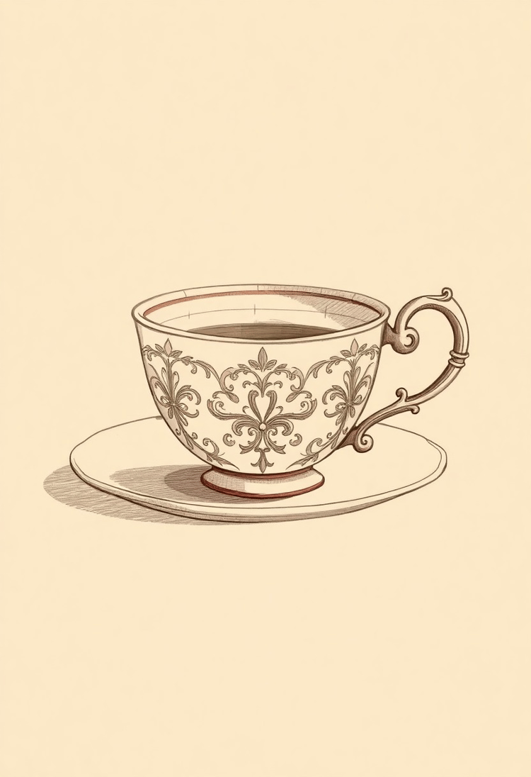 Vintage Style Tea Cup Sketch