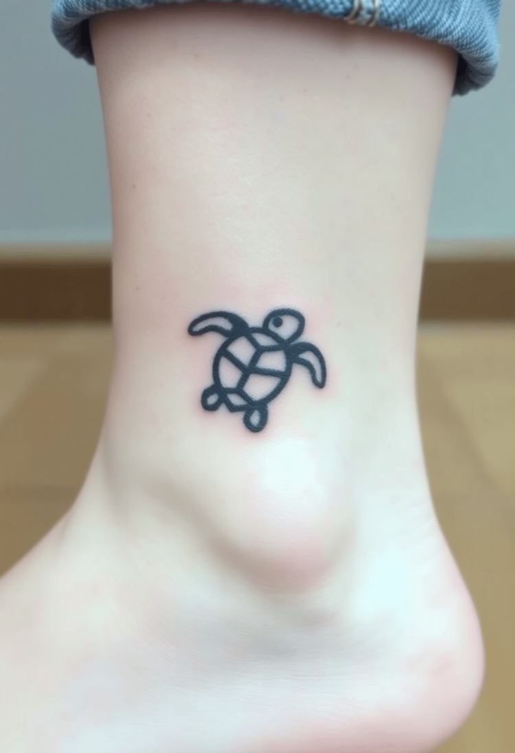 Tiny Turtle Ankle Tattoo