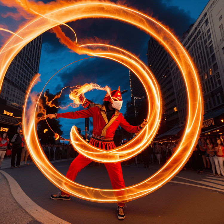 Fire Street Performer Spiral AI Art