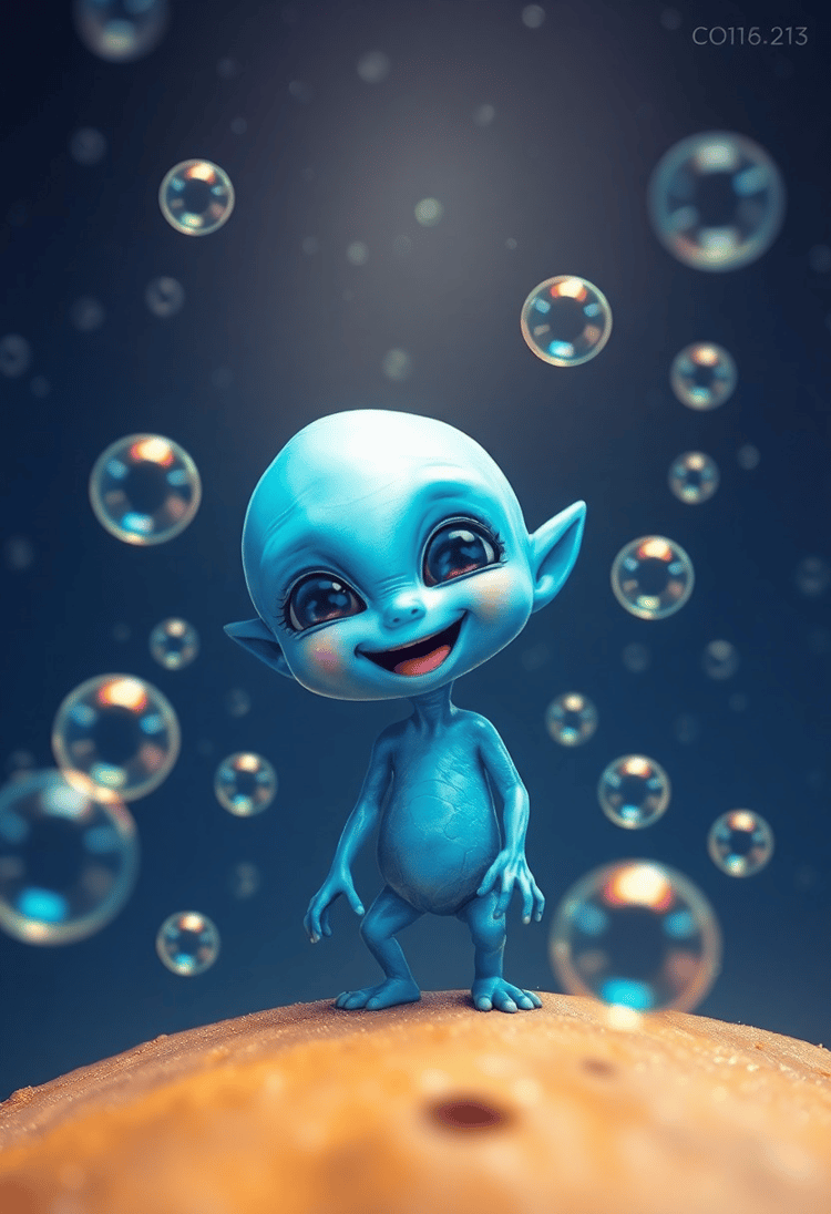 Playful Alien With Cosmic Bubbles