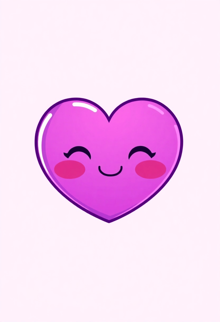 Vector Purple Heart Emoji with Blush