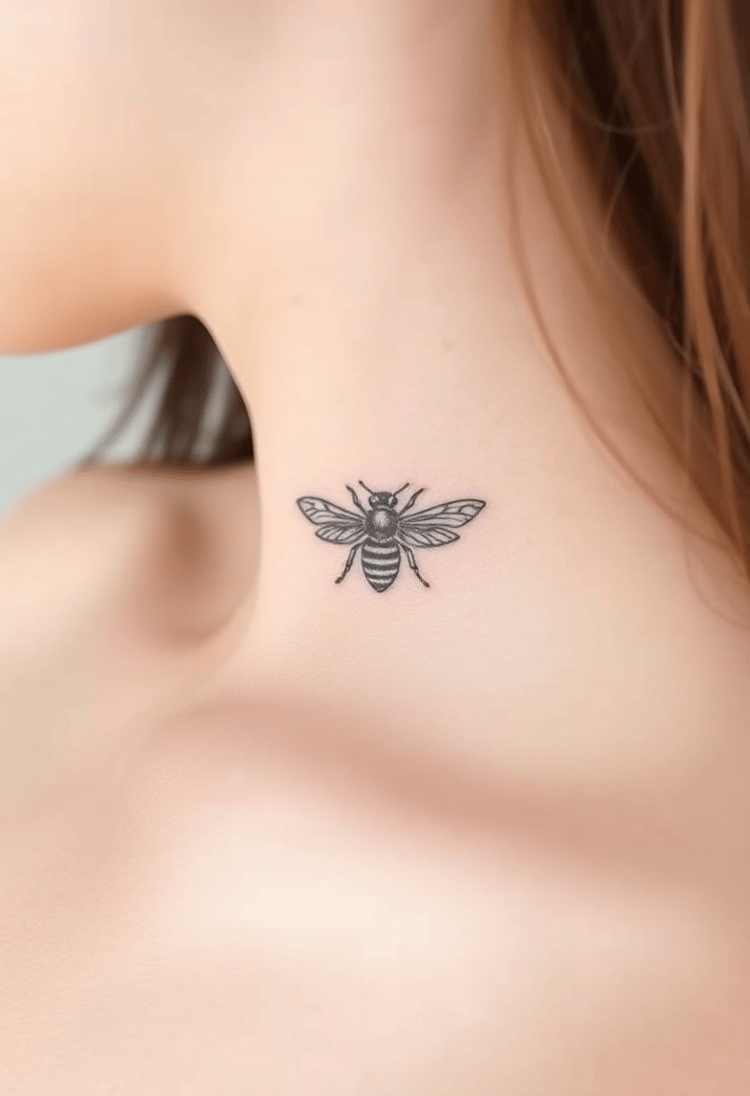 Minimalist Bee Collarbone Tattoo