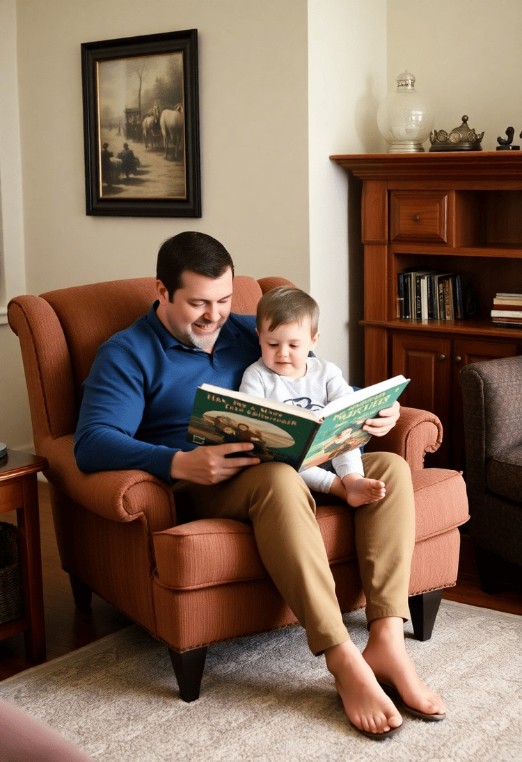 Father and Child Reading in a Cozy Corner