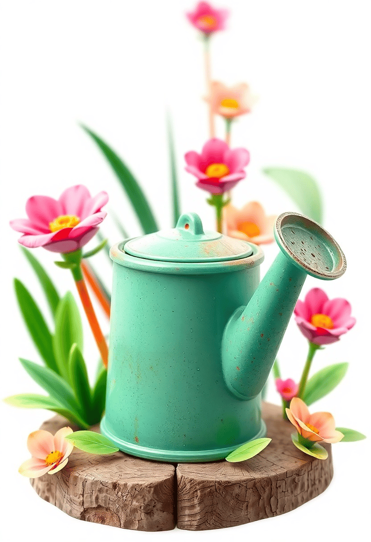 Lovely 3D Clipart: Watering Can with Blooming Flowers