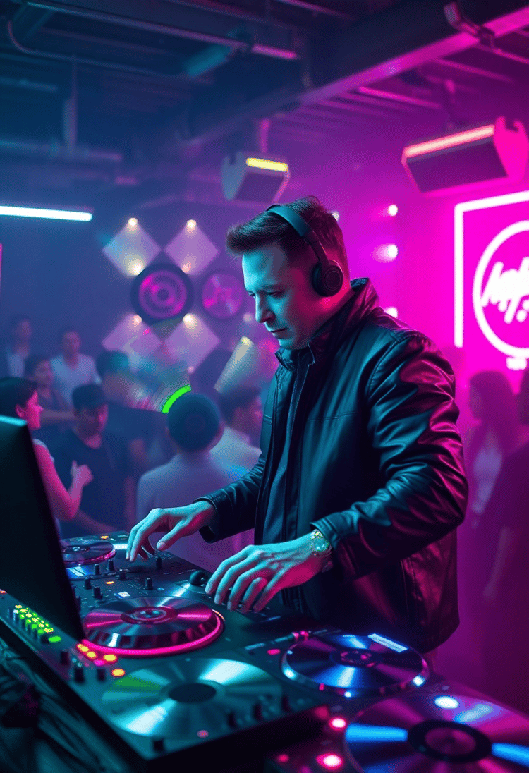 Elon Musk as a Cyberpunk DJ