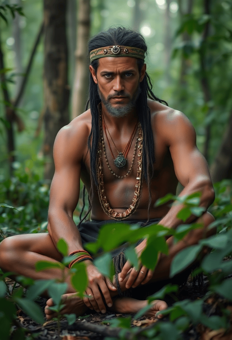 Guardian of the Forest: Male Shaman Surrounded by Greenery