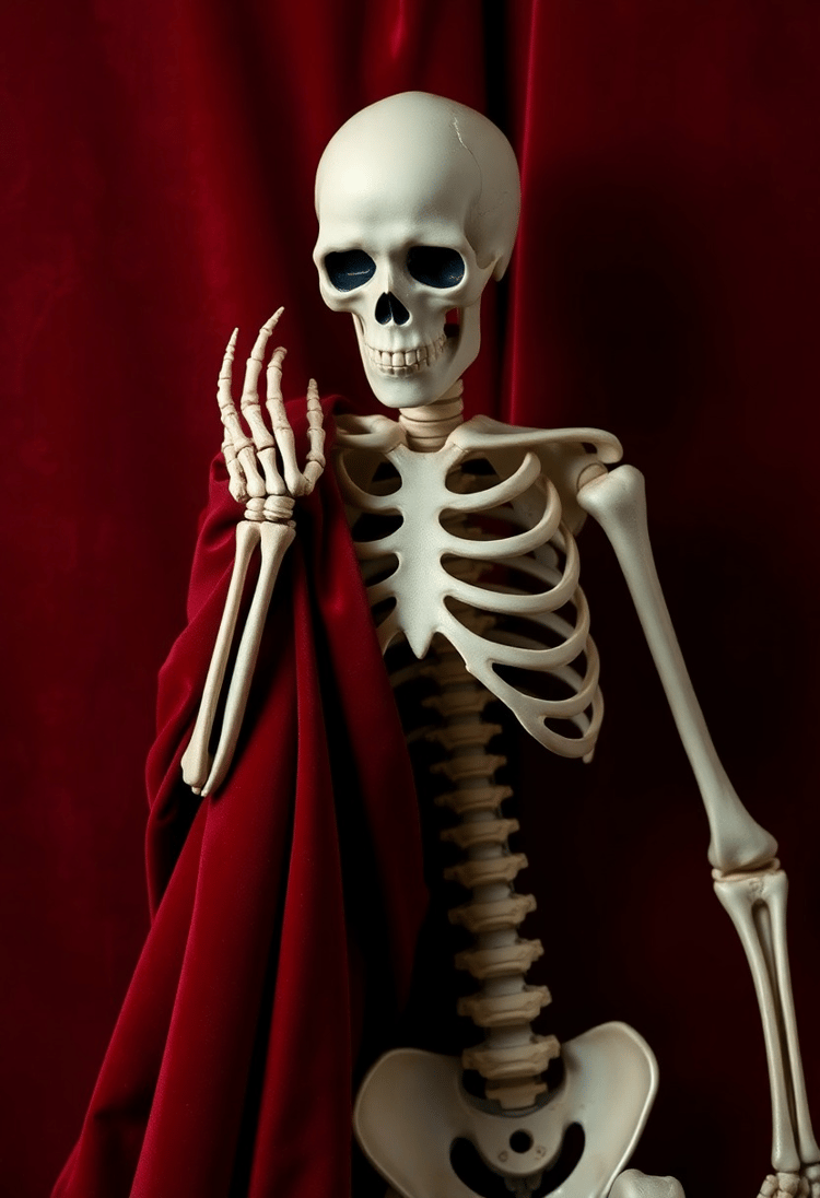 Elegant Skeleton Menacing Against Velvet