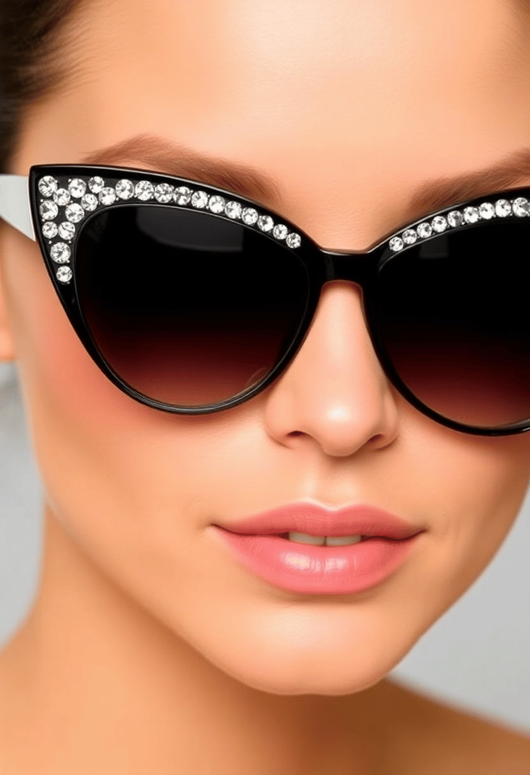 Cat-Eye Sunglasses with Gemstone Accents