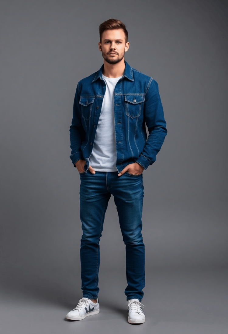 Dapper in Denim: A Full Body Studio Portrait of a Man