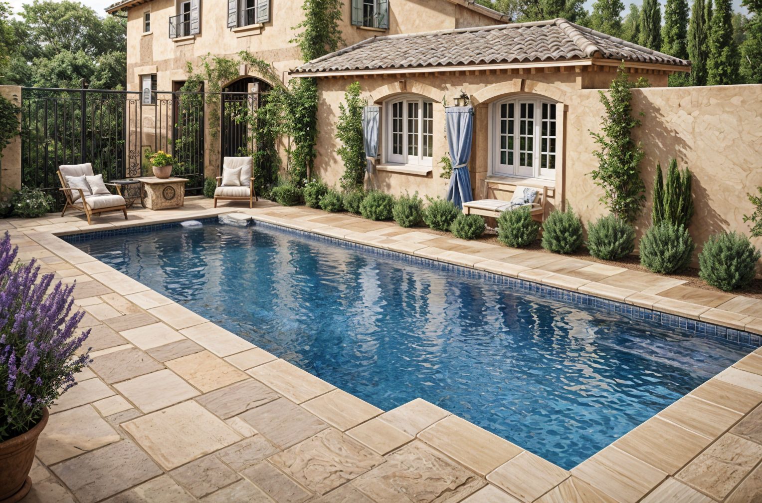 French Country Outdoor Pool Area
