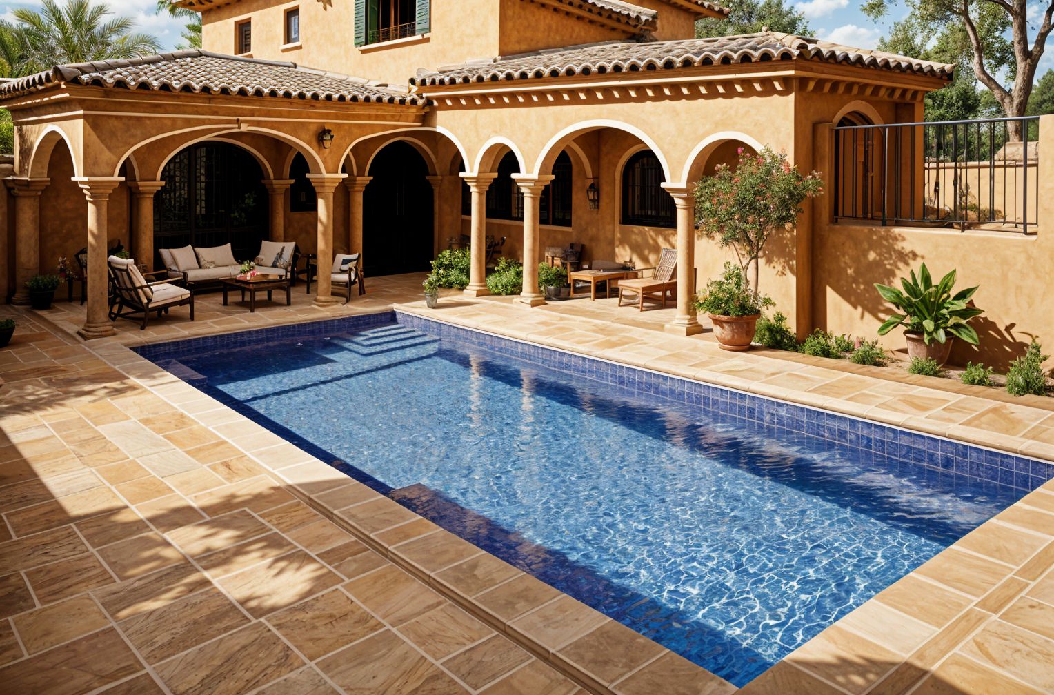 Mediterranean Outdoor Pool Area