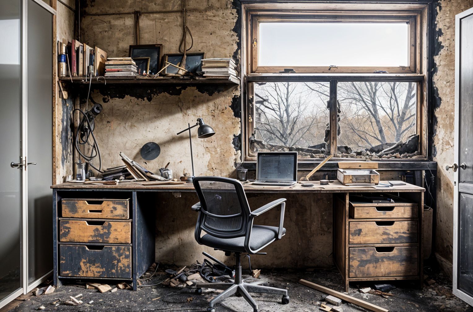 Burned Down Home Office